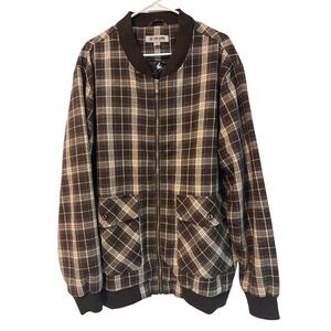 Stacy Adams Mens Plaid Bomber Jacket Full Zip 4XL Brown Tan White